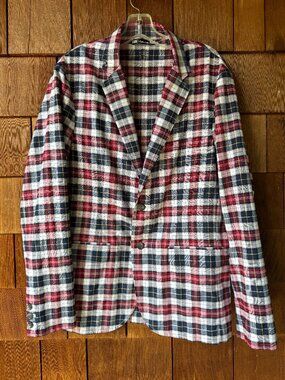 LIKE NEW Travis Mathew Red/Blue/White Plaid Two Button Blazer in Men's Large